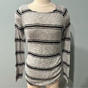 Motherhood Maternity Grey & Black Striped Side Ruched Lightweight Sweater Medium